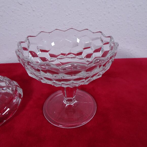 Vintage Fostoria Cubist Glass Compote Candy Dish & Lid American Pedestal 7" - Picture 6 of 10